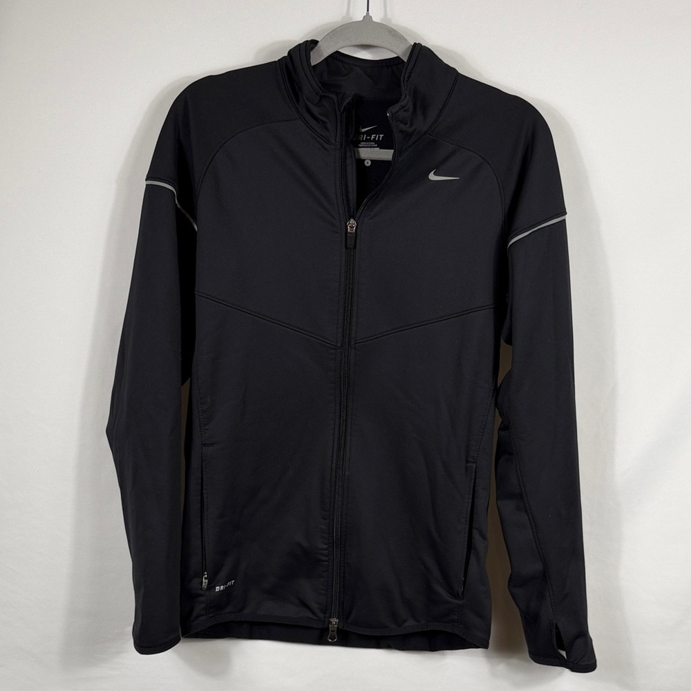 Nike‎ Men's Black Performance Jacket. Fleece Lines. Size Small. Reflective lined